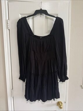 Altar'd State Black Long-Sleeve Tiered Square-Neck Dress